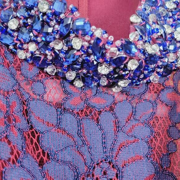 Golden Asp Prom Boutique Navy & Red Lace Prom Dress, Sz 6 - Picture 4 of 8